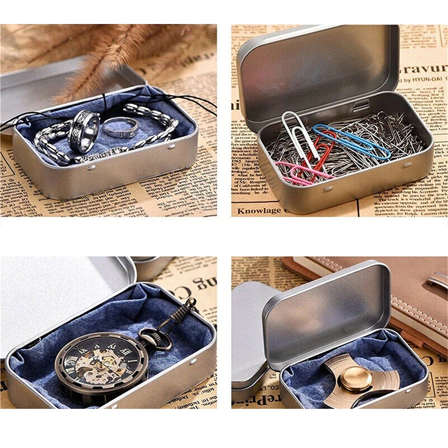 Set of 6 Metal Hinged Tin Boxes for Small Storage Solutions