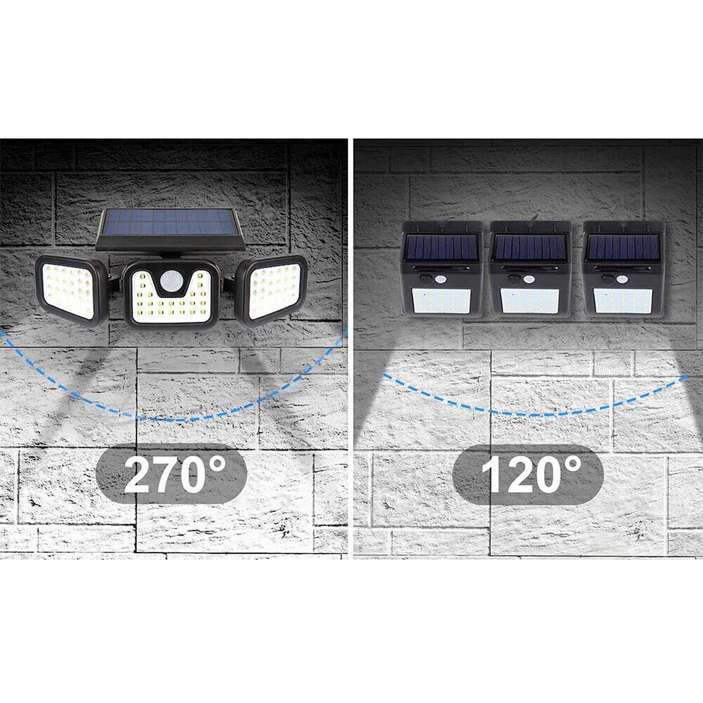 LED Solar Motion Sensor Security Light Outdoor 3 Head Wall Flood Lamp