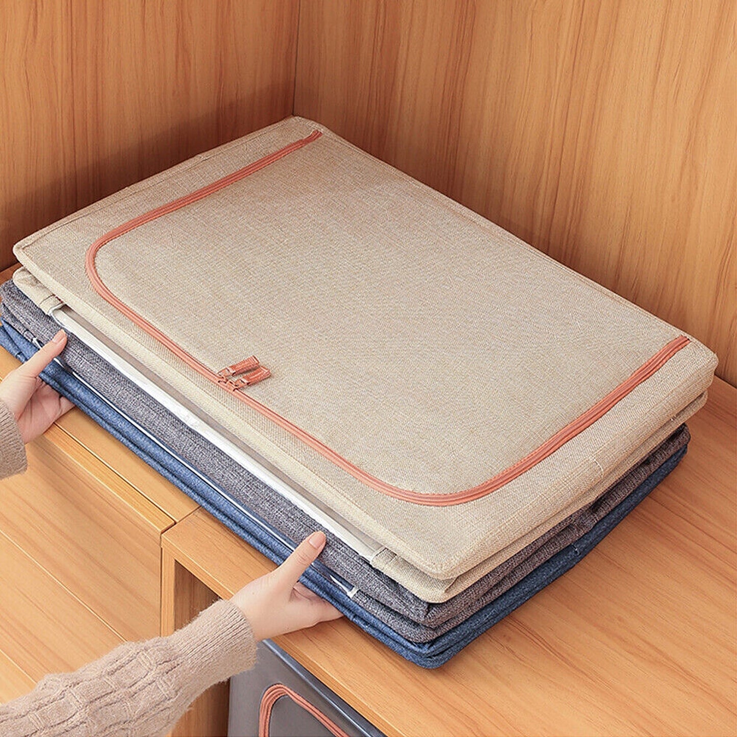 Foldable Storage Box with Crushed Steel Frame Clothes Quilt Toys Organizer