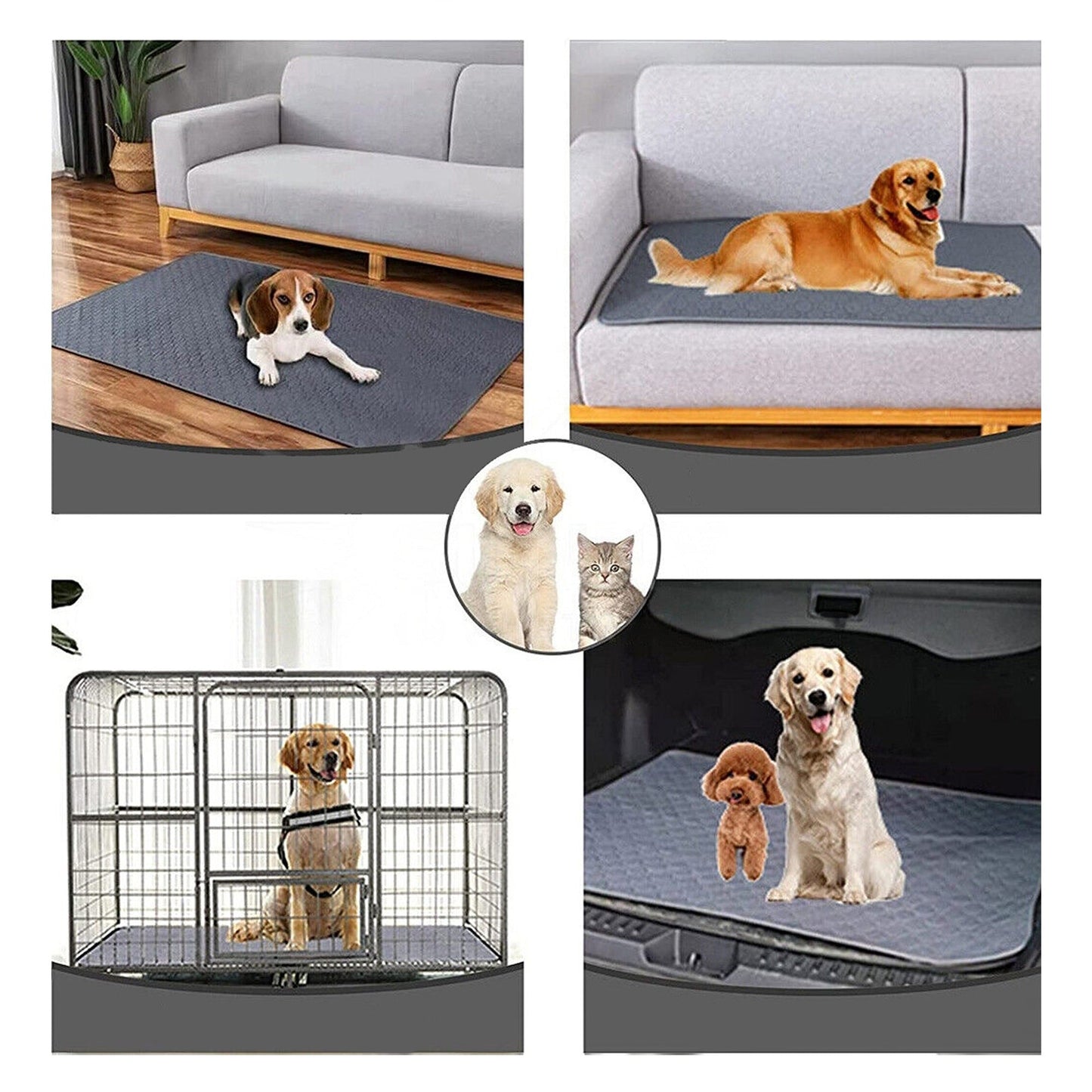 Grey Washable Dog Puppy Training Pee Pads Absorbent Mat 2 Pack