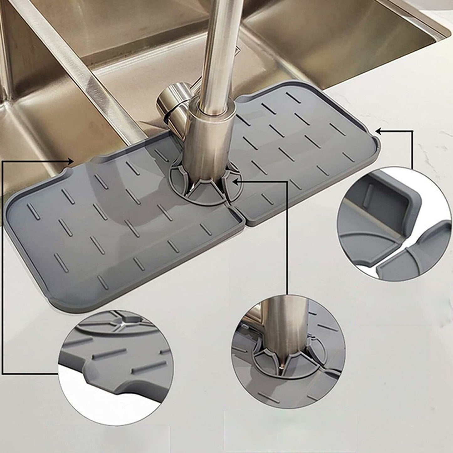 Round Silicone Kitchen Sink Splash Guard and Faucet Water Catcher