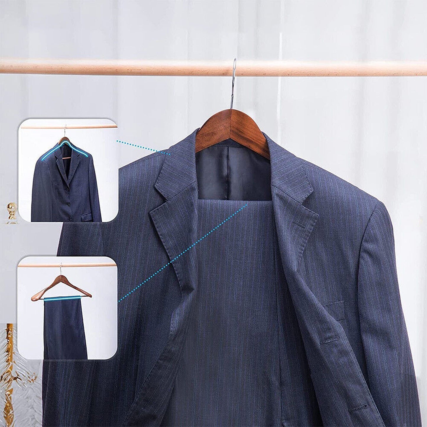 6pcs Set of Wide Shoulder Wooden Suit Hangers for Wardrobes