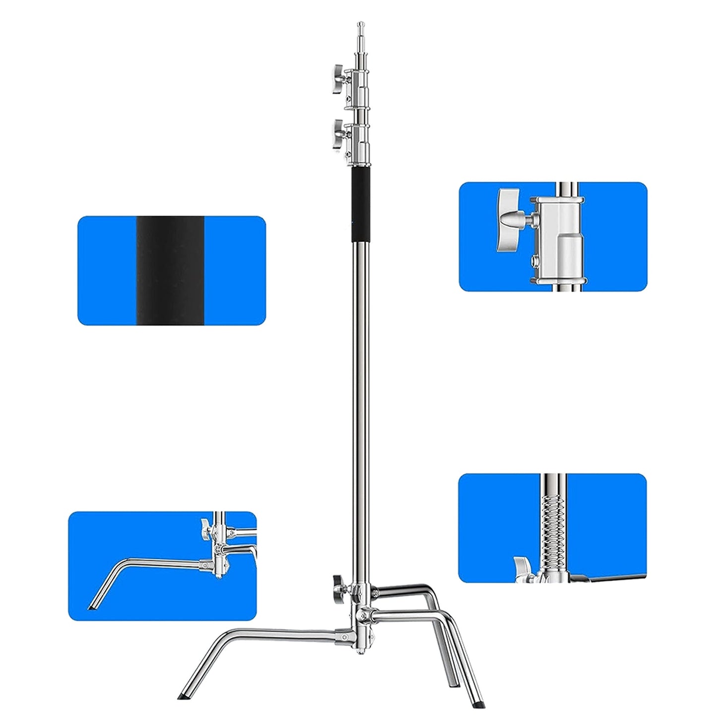 C-Stand with Boom Arm and Sandbag for Photo Studio Heavy-Duty Stainless Steel