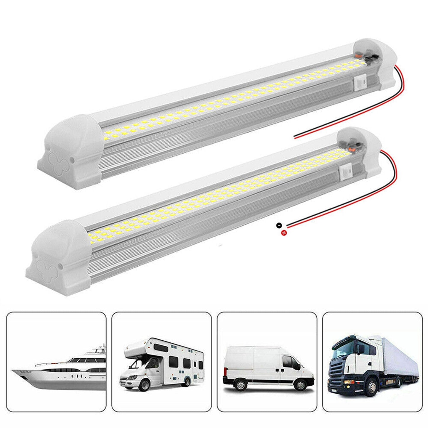 4pcs 12V LED Strip Lights for Car Interior Caravan Boat White Lamp