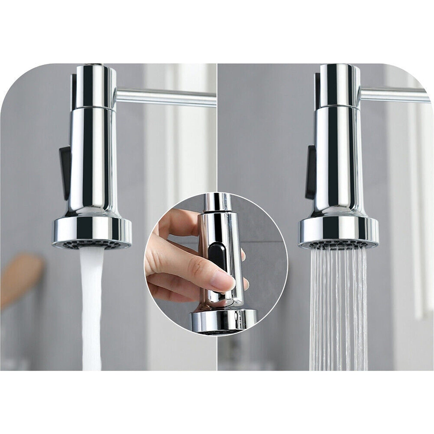 360 Degree Swivel Spout Solid Brass Kitchen Mixer Tap Sink Pull-Out Faucet