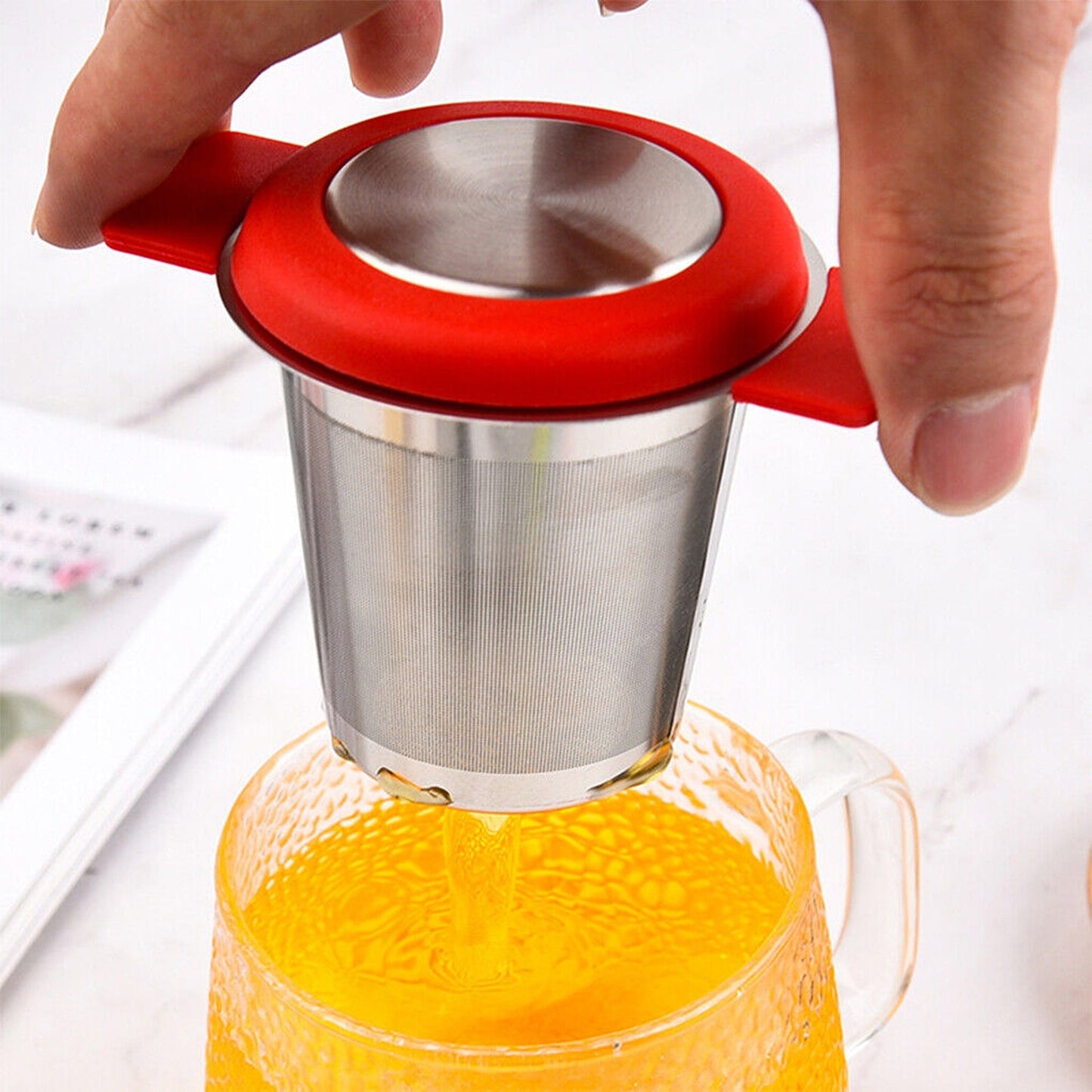 Tea Infuser Cup with Stainless Steel Mesh and Lid for Loose Leaf