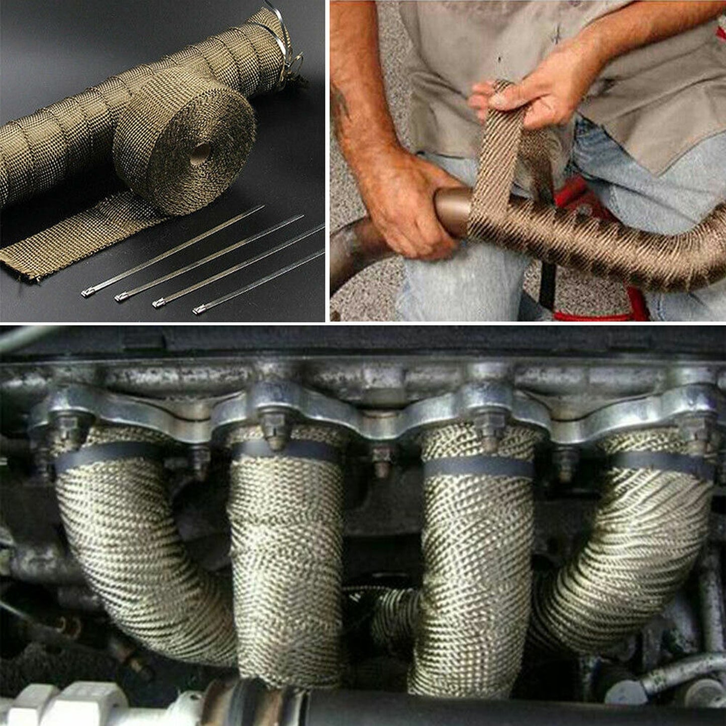 Heat Resistant Titanium Exhaust Wrap 10M with Stainless Steel Ties 2000F