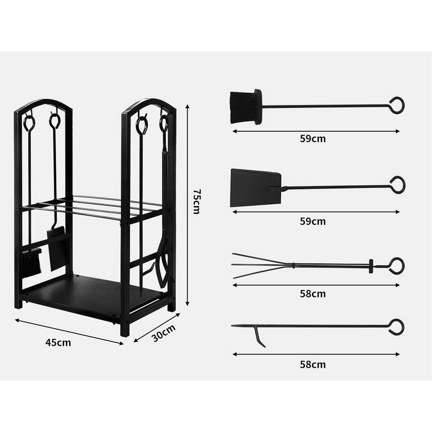 Large Steel Firewood Rack with Fireplace Tool Holder