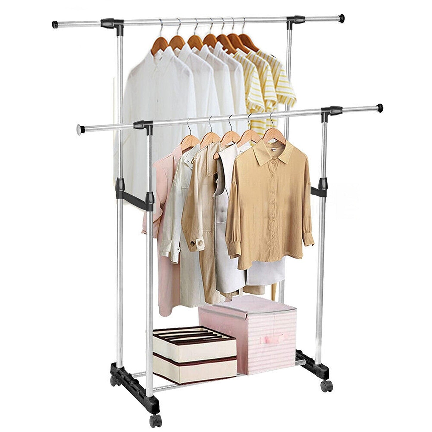 Adjustable Double Layer Coat Hanger Stainless Garment Rack