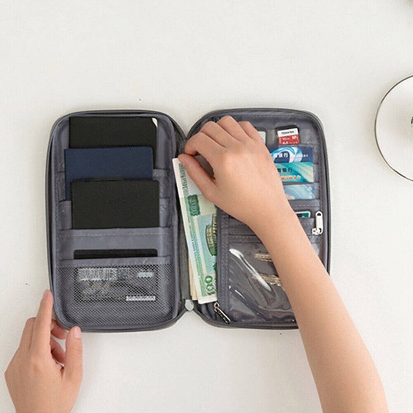 Grey RFID Family Travel Organizer Waterproof Passport Document Wallet