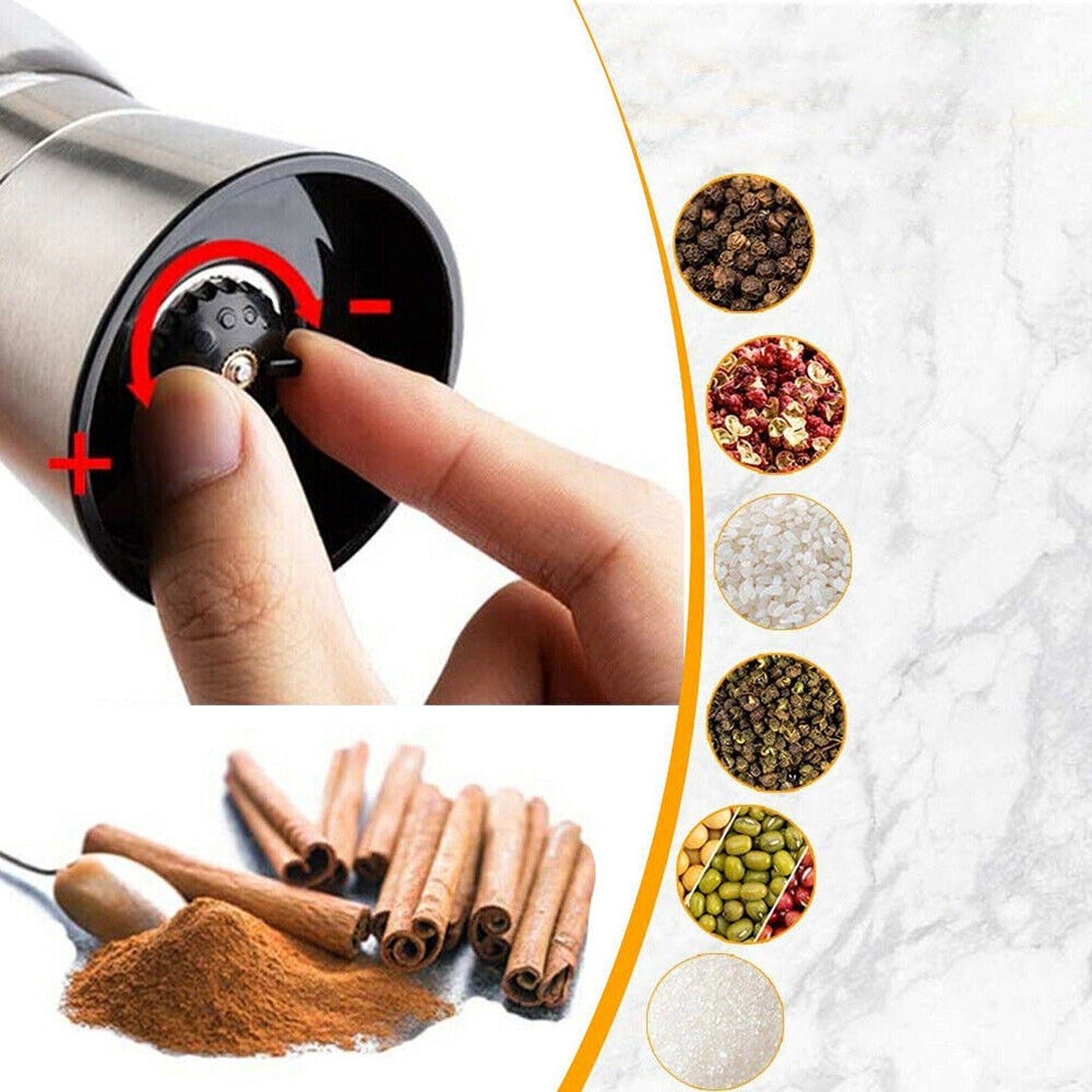 2pcs Adjustable Salt and Pepper Grinder Set Stainless Steel Glass Mill