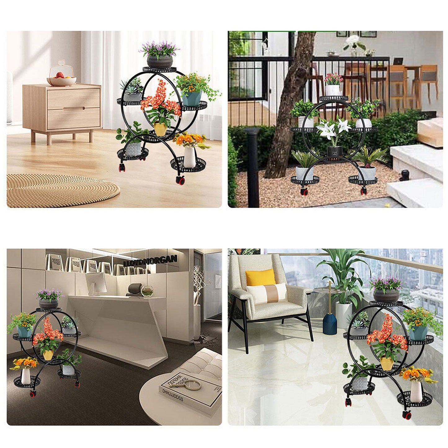 Plant Stand with 6 Pot Holders on Wheels for Easy Moving Indoors 4 Layer
