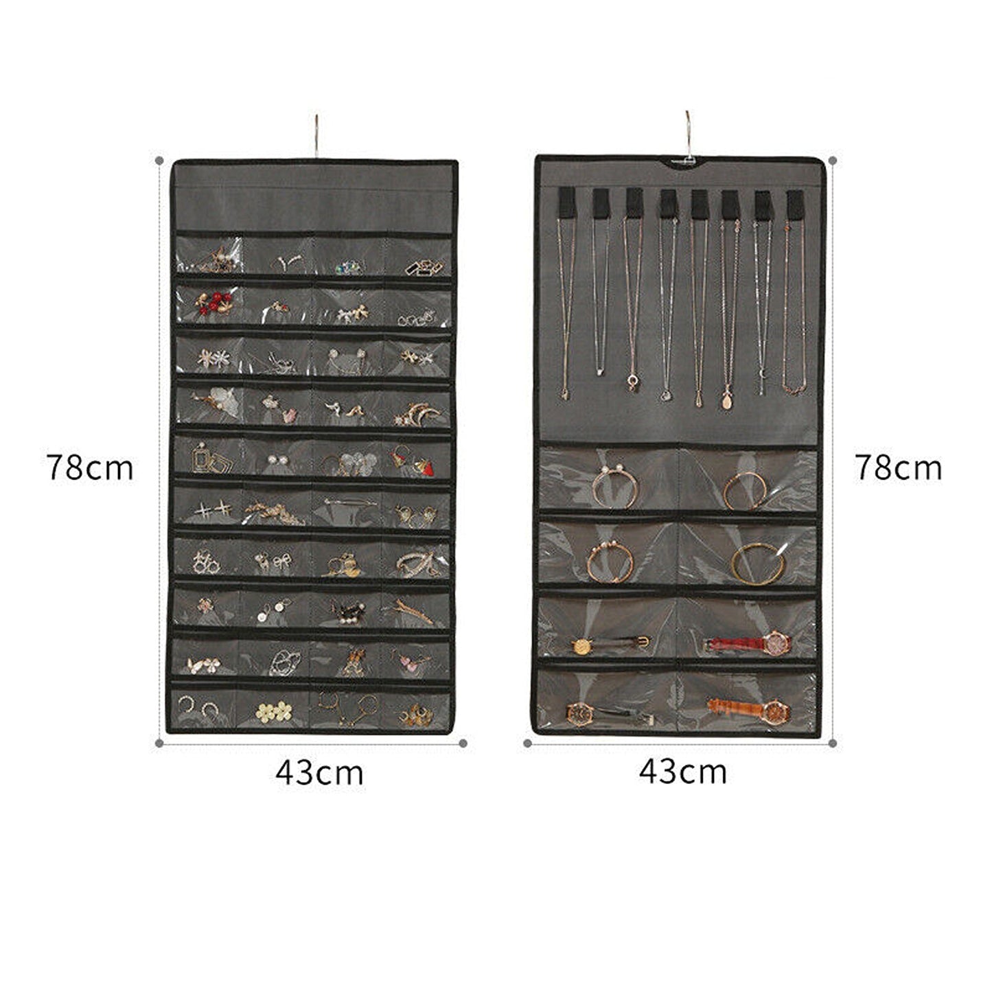 Grey Hanging Jewelry Storage Organizer for Earrings and Accessories