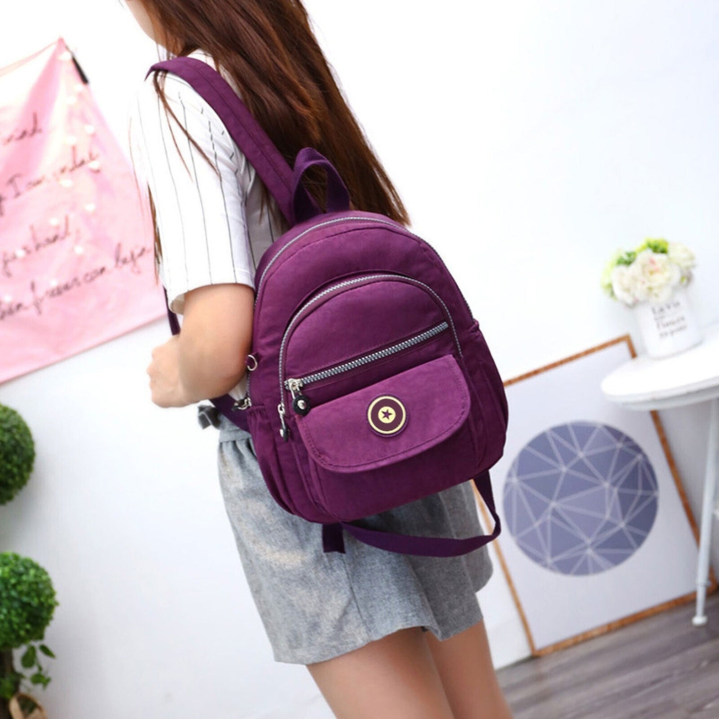 Casual Waterproof Nylon Rucksack Small Travel Backpack Women Shoulder Handbag