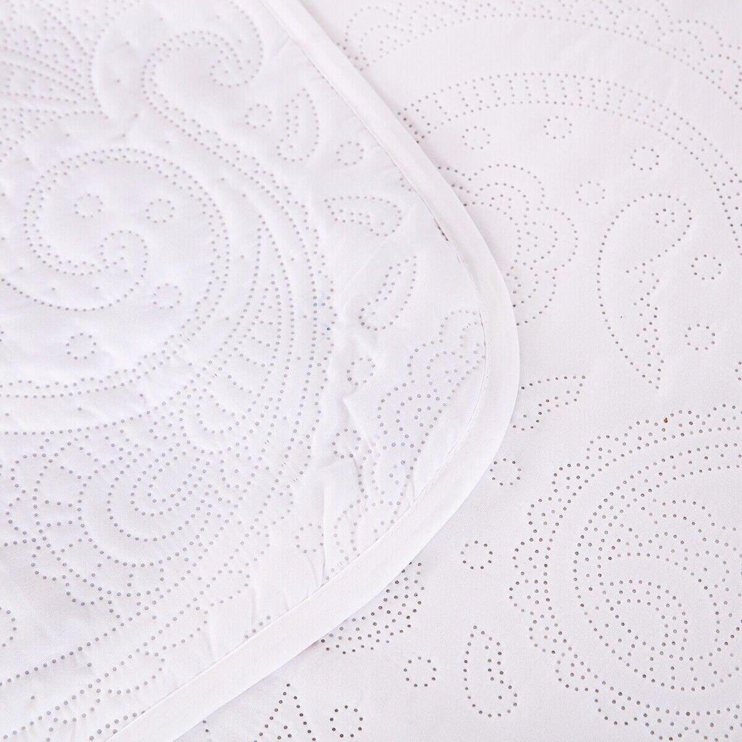 White Queen King Size Quilted Bedspread Set Soft Coverlet and Throw