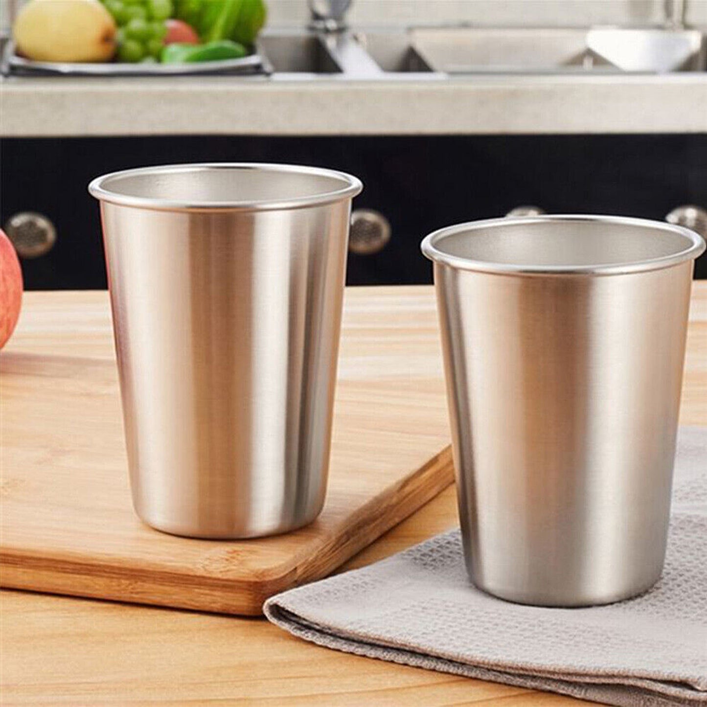 4-Pack Stainless Steel Drinking Mugs 350ml and 500ml For Coffee and Beer
