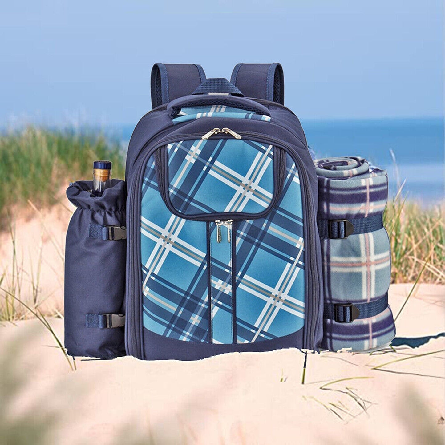 4 Person Picnic Backpack with Insulated Leakproof Cooler Bag