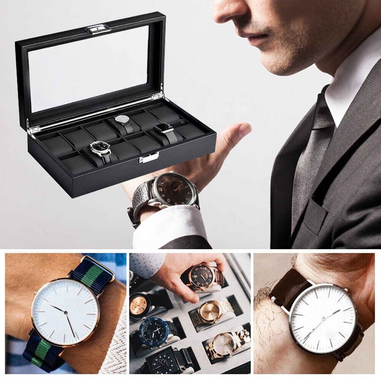 Elegant 12-Slot Watch and Jewelry Storage Display Case