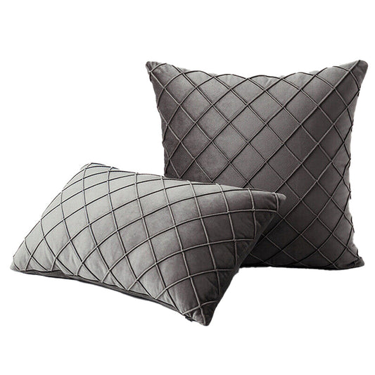 Grey Throw Pillow Case Velvet Cushion Cover Diamond Pleated