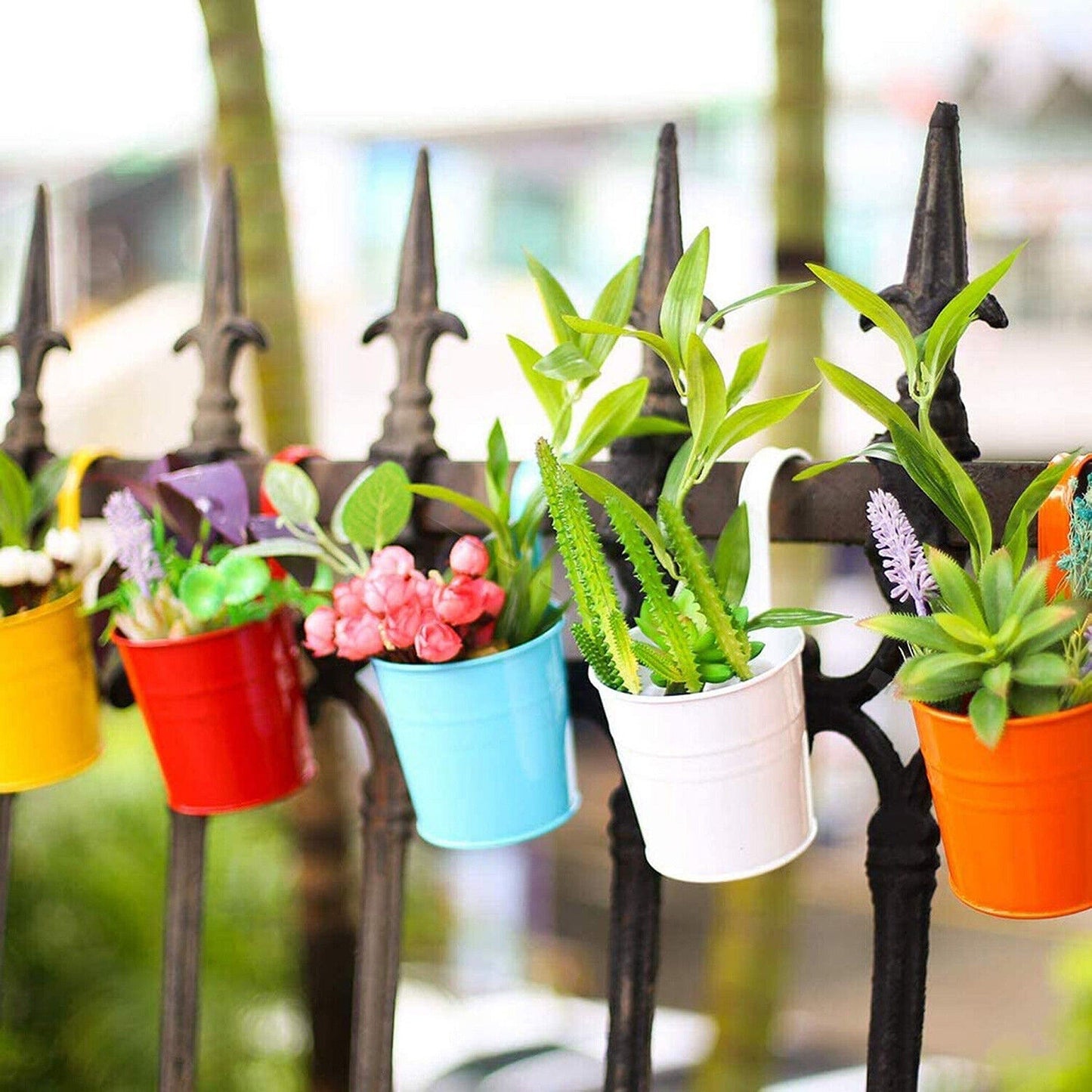10pcs Iron Hanging Flower Pots with Detachable Hooks for Balcony Garden