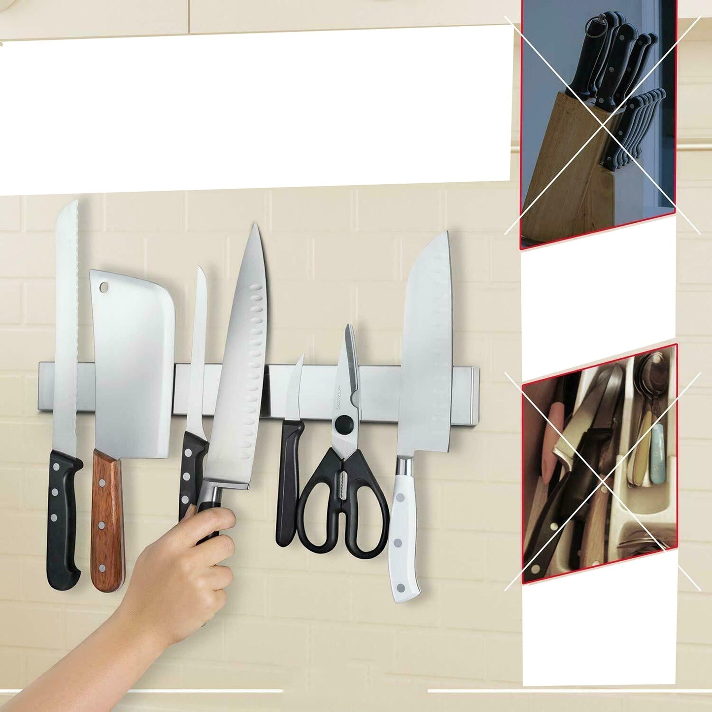 Magnetic Knife Strip Storage Self-Adhesive Holder for Kitchen Utensils