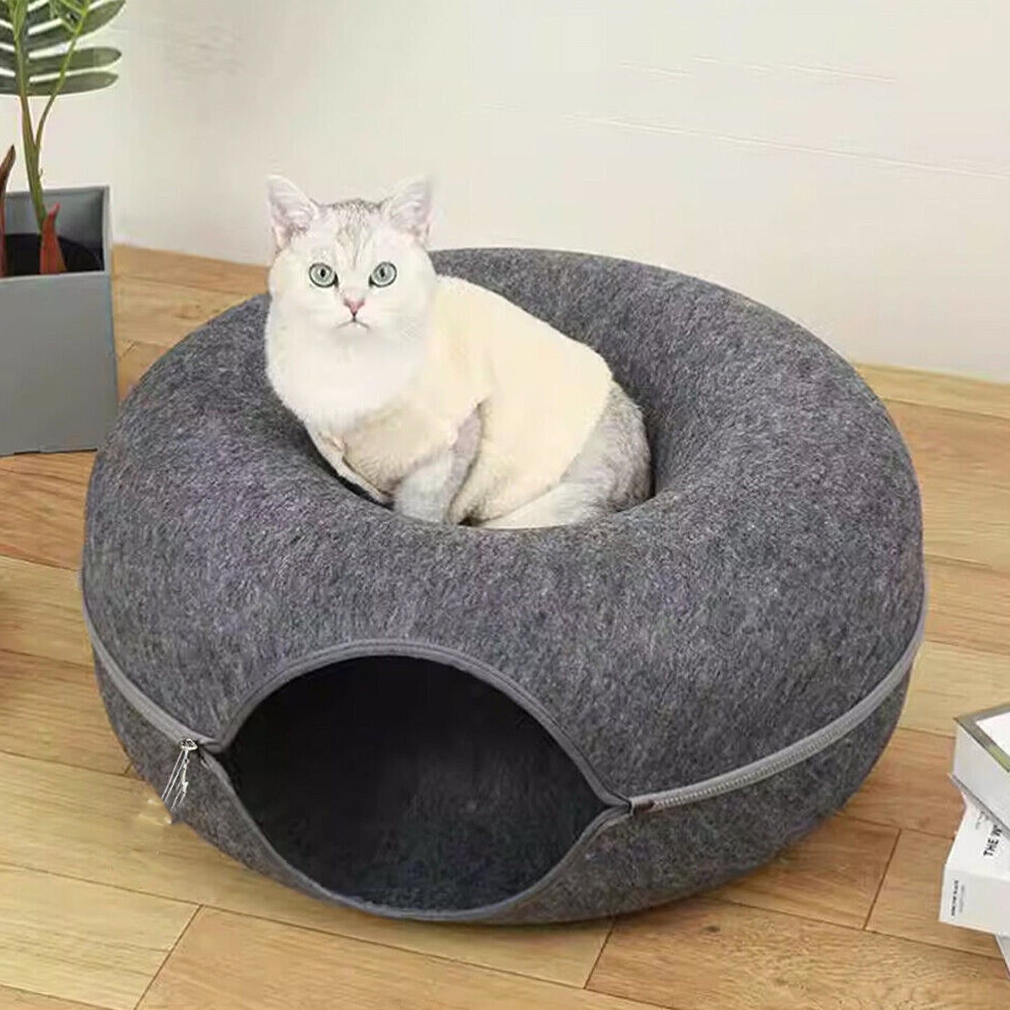 Cat Tunnel Donut Bed Felt Pet House with Interactive Play Toy