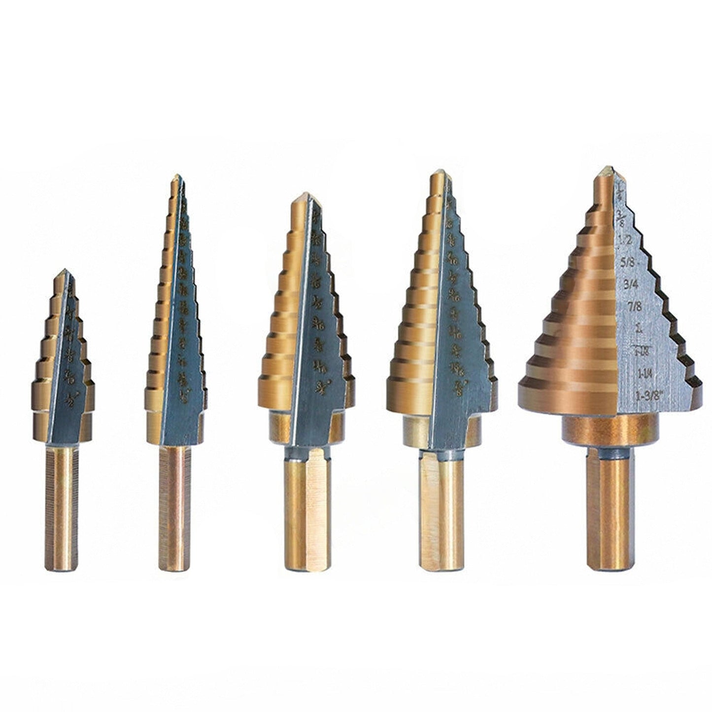 5pcs HSS Step Drill Bit Set Titanium Steel Cone Hole Cutter with Aluminum Case