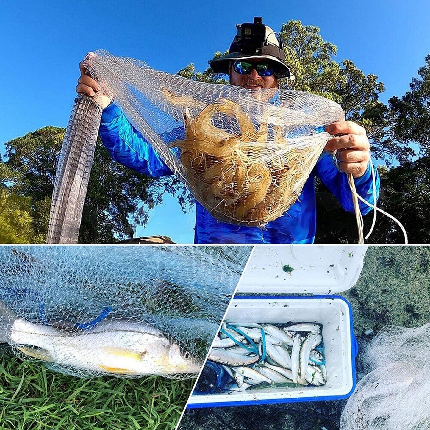 Clear Fishing Throw Mesh Cast Net with Mono Chain Spread 4 to 6ft