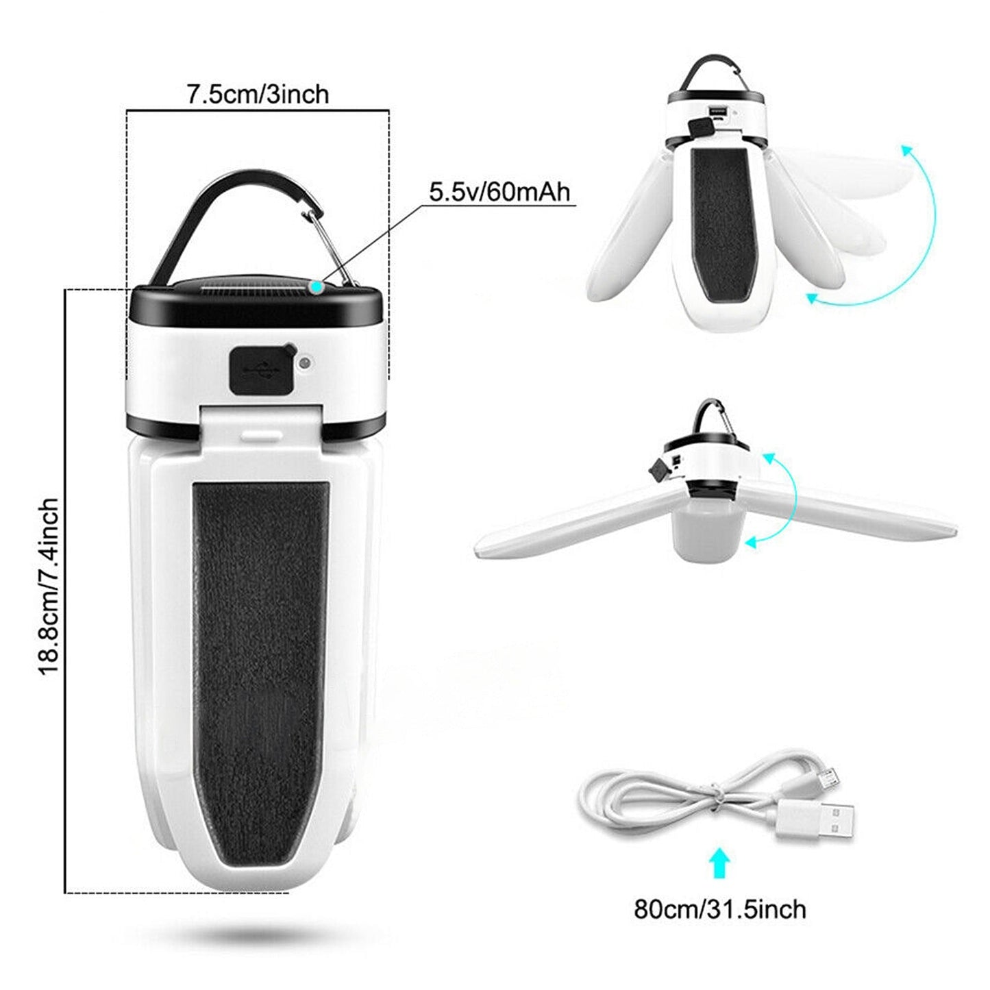 Rechargeable LED Solar Camping Light Outdoor Lantern with USB