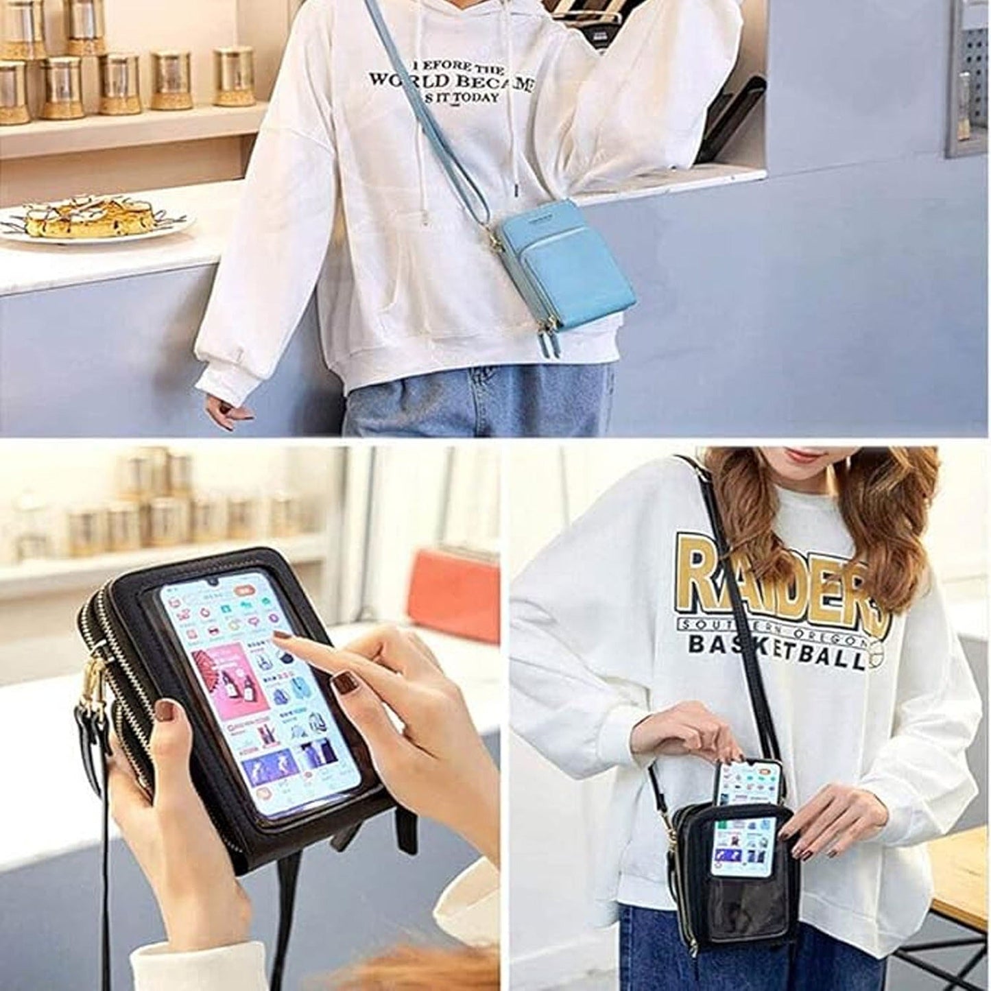 Touch Screen RFID Blocking Crossbody Phone Purse for Women with Strap