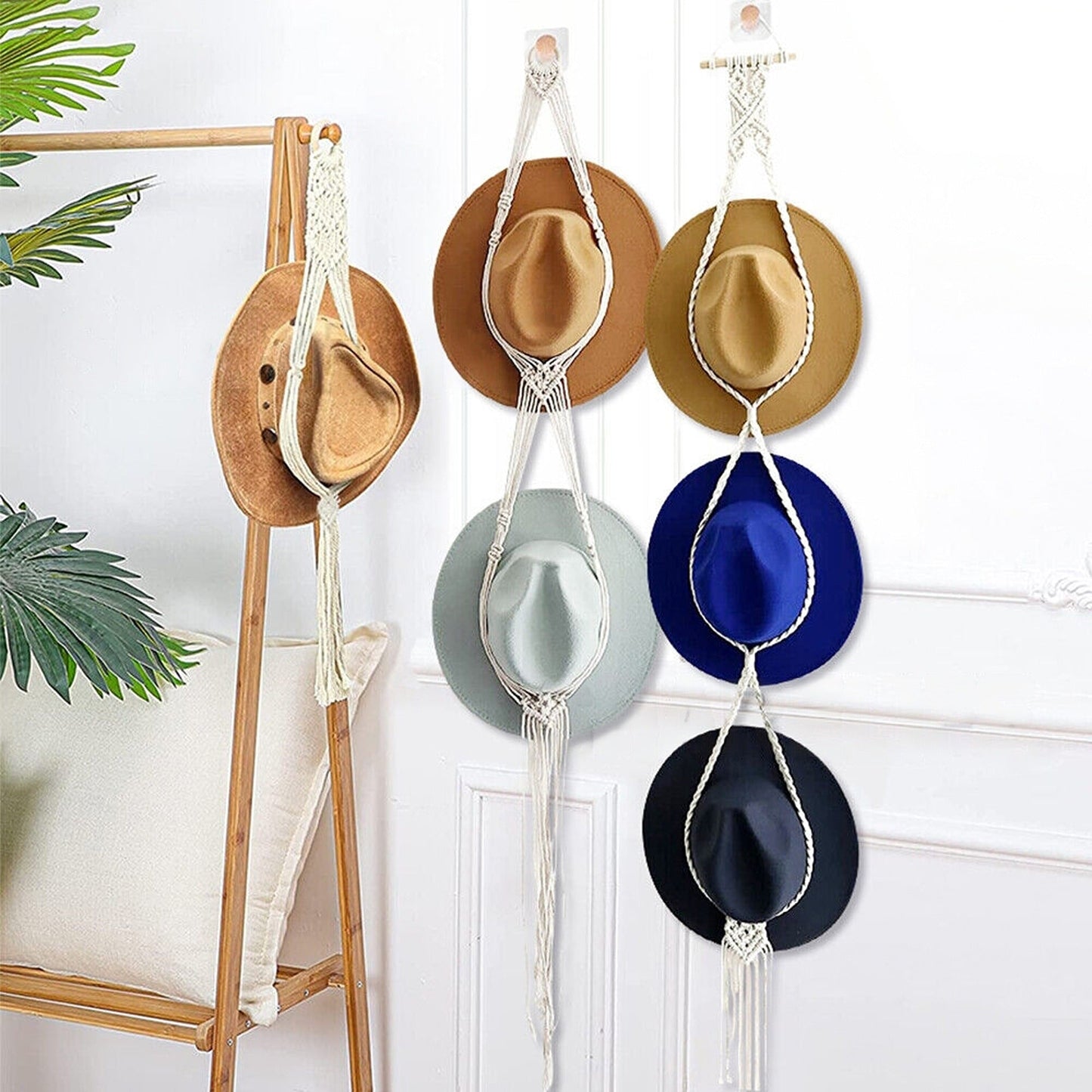 Boho Style Macrame Hat Display Rack Rope Hanger for 1 to 3 Hats