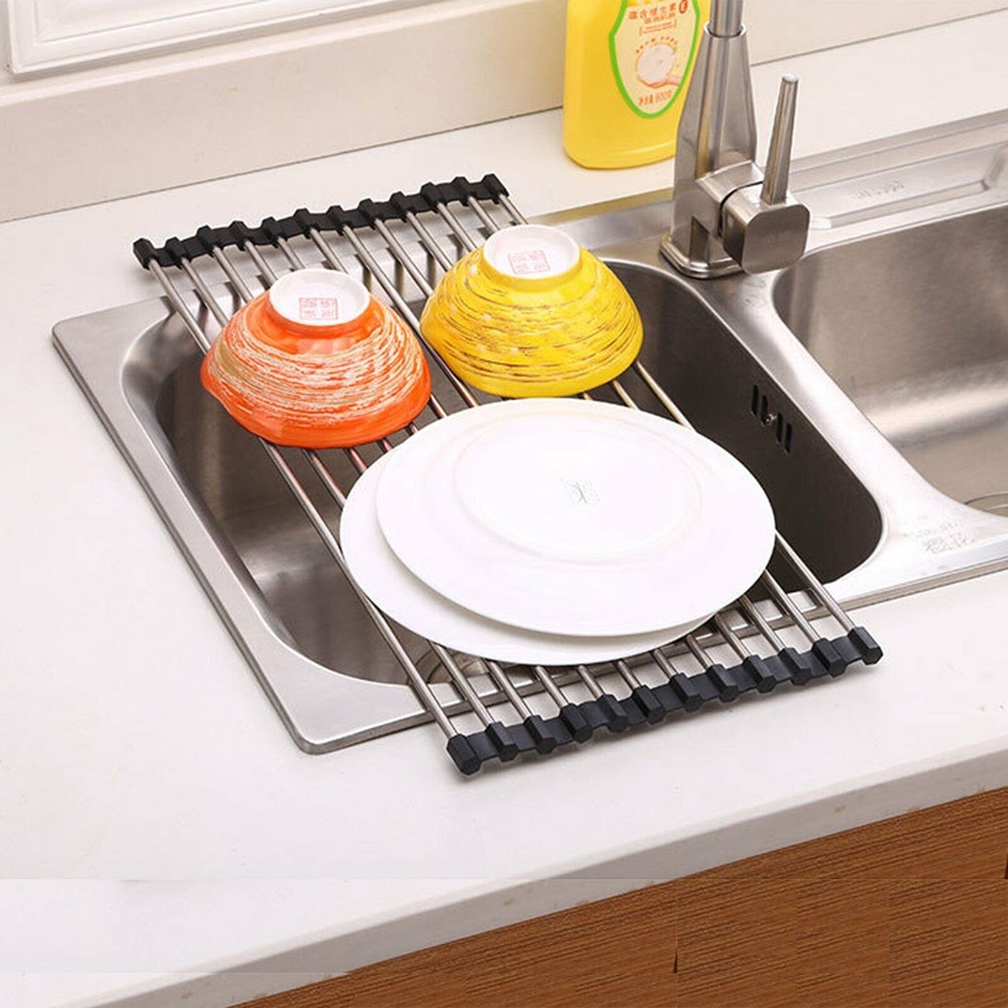 Over Sink Dish Drainer Stainless Steel Kitchen Rack Roll Up Drying