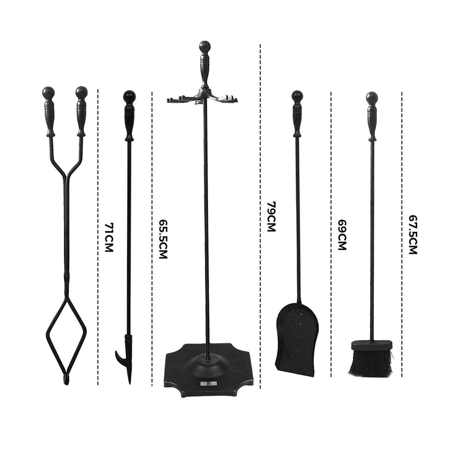 5 Pieces Fireplace Tools Set Includes Poker Brush Shovel Stand Tongs
