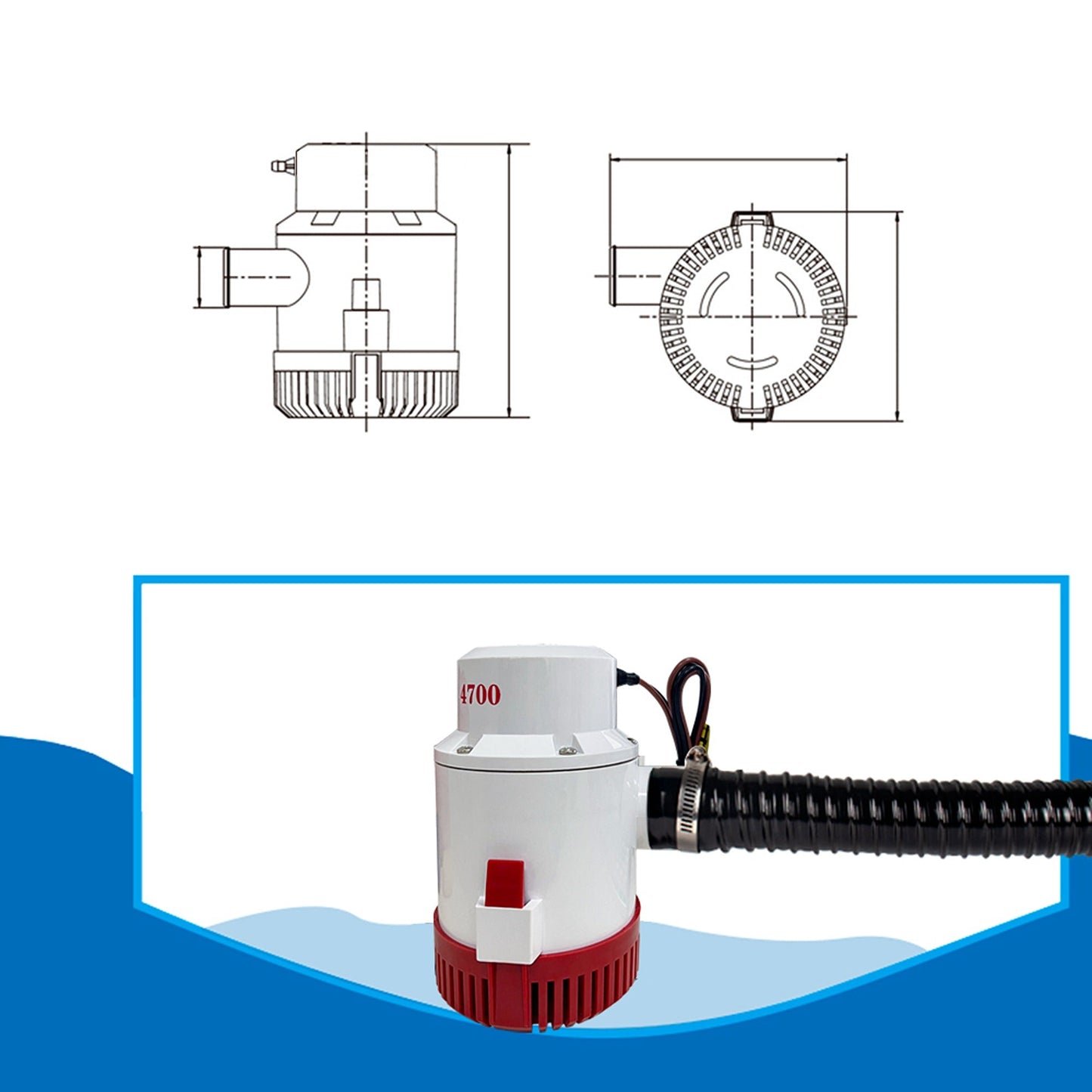 Bilge Pump 4700 GPH Submersible Water Removal for Marine Boats 12V