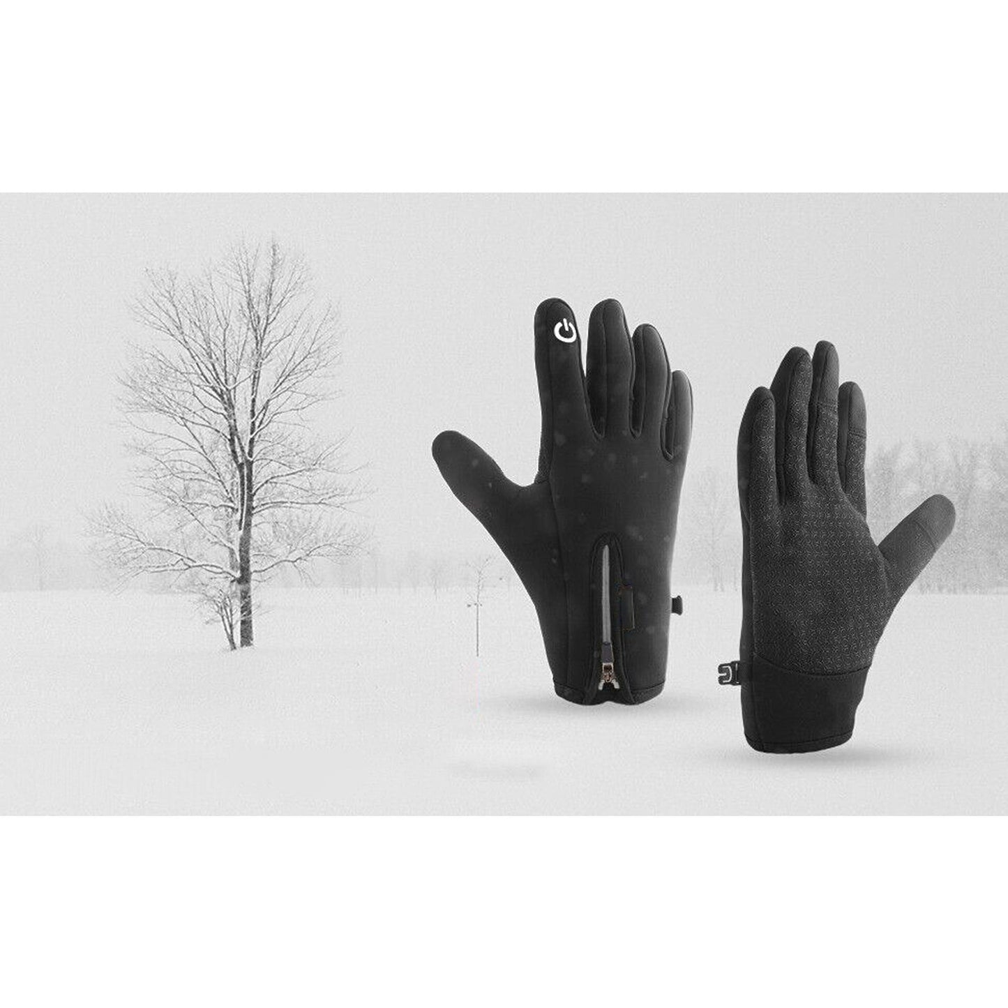 Black Winter Sports Cycling Gloves Warm Waterproof Mobile Friendly