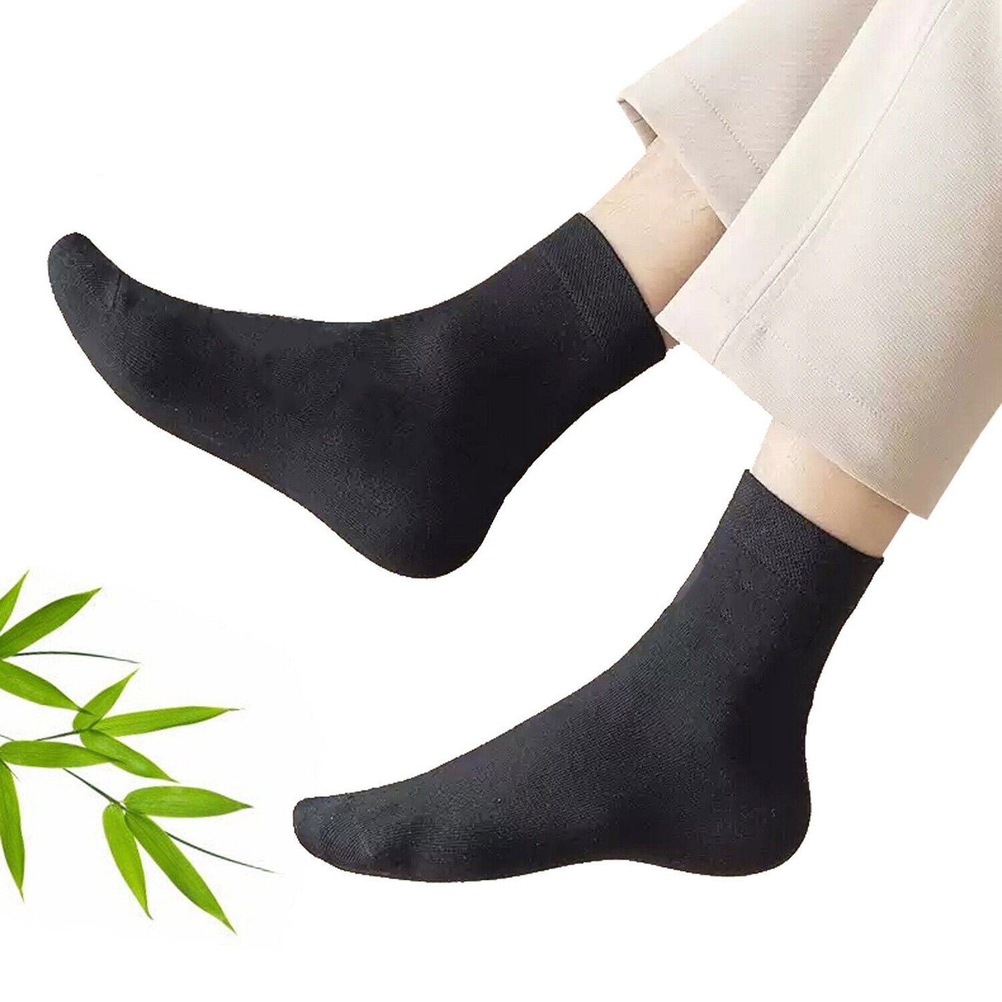 15 Pairs Men Odor-Resistant Bamboo Fiber Socks Black Natural Fabric
