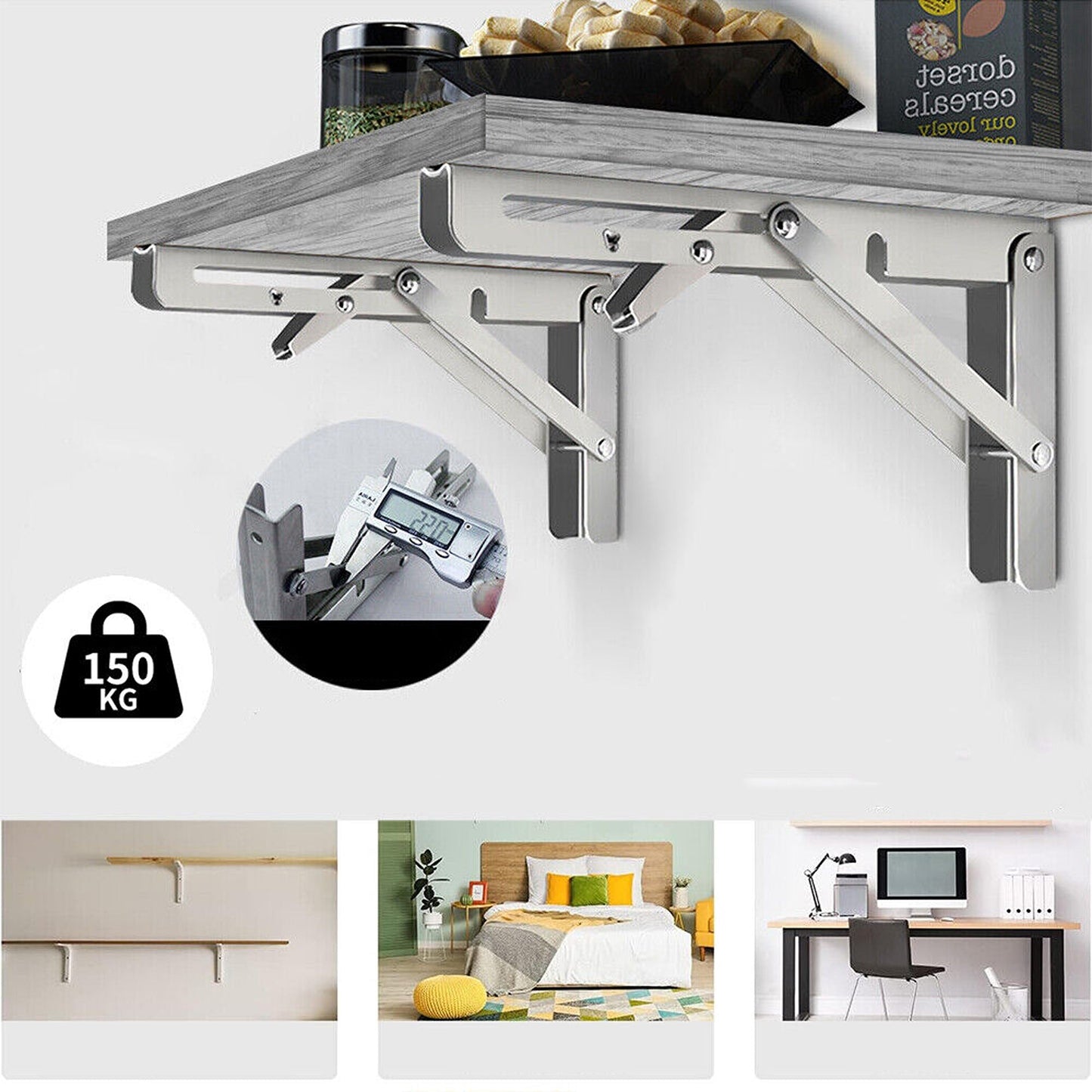 2pcs Folding Table Bracket Heavy Duty Stainless Steel Wall Shelf Support
