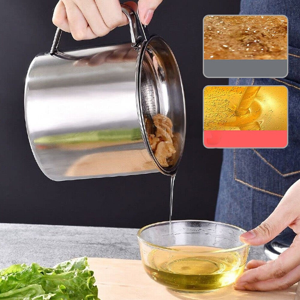 Home Cooking Oil Separator Stainless Steel Filter Pot Soup Grease Strainer