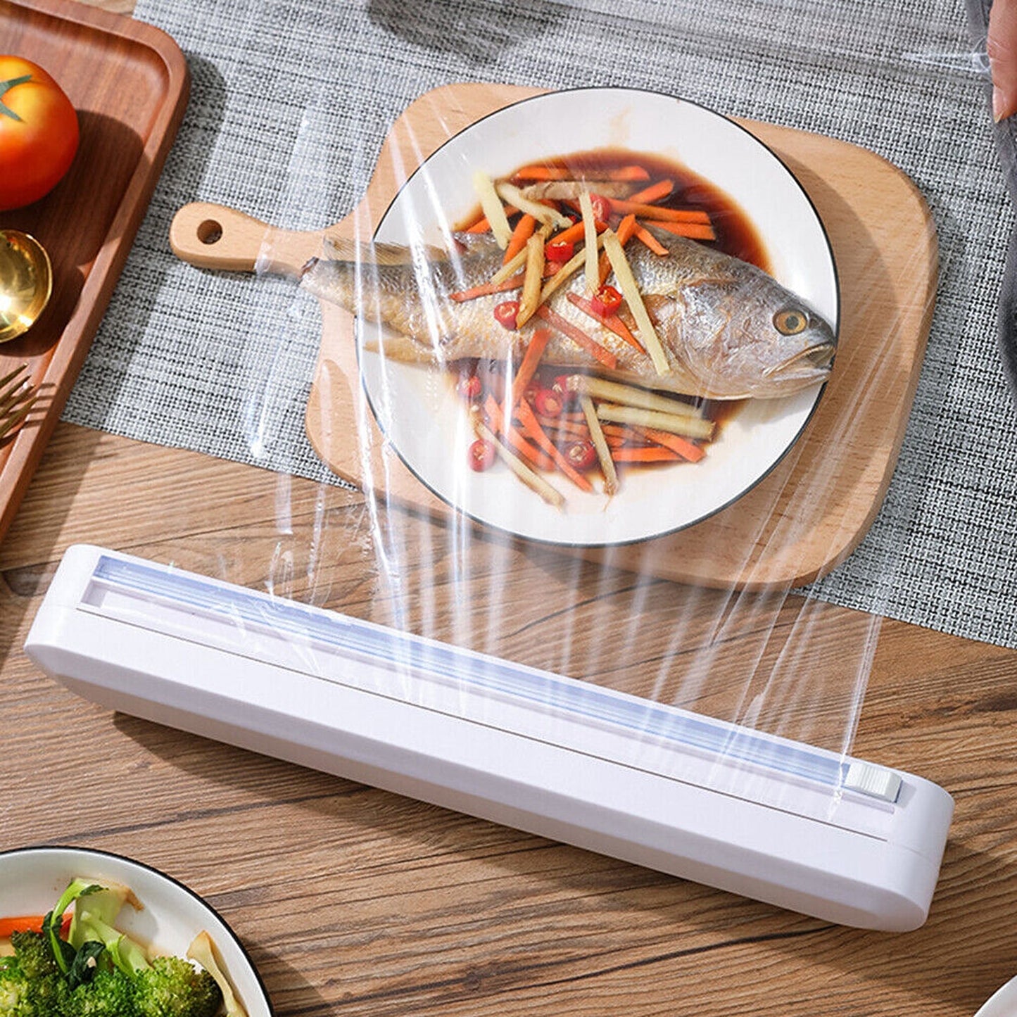 Kitchen Wrap Dispenser with Plastic Cutter for Foil and Cling Film