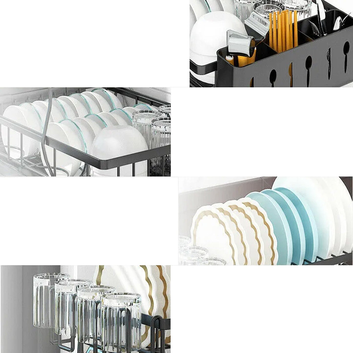 Over Sink Dish Drainer with Cup Holder Two-Tier Kitchen Rack