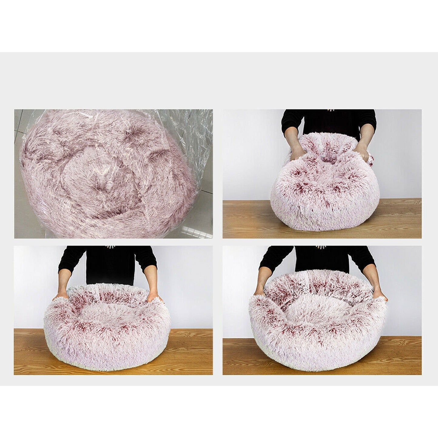 Light Pink Calming Pet Bed Dog Cat Sleeping Comfy Cave Washable
