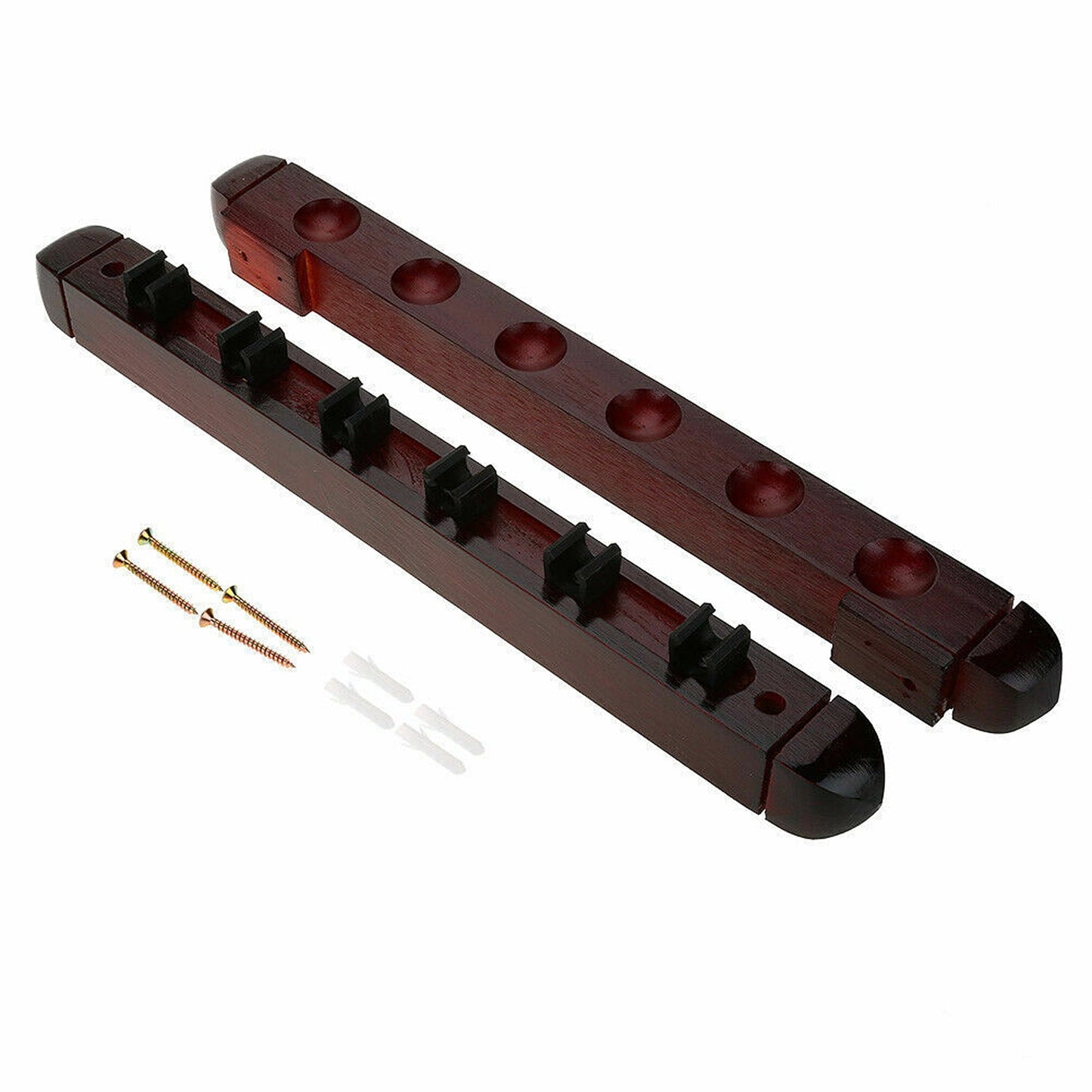 Wooden Billiard Cue Rack with 6-Clip Design