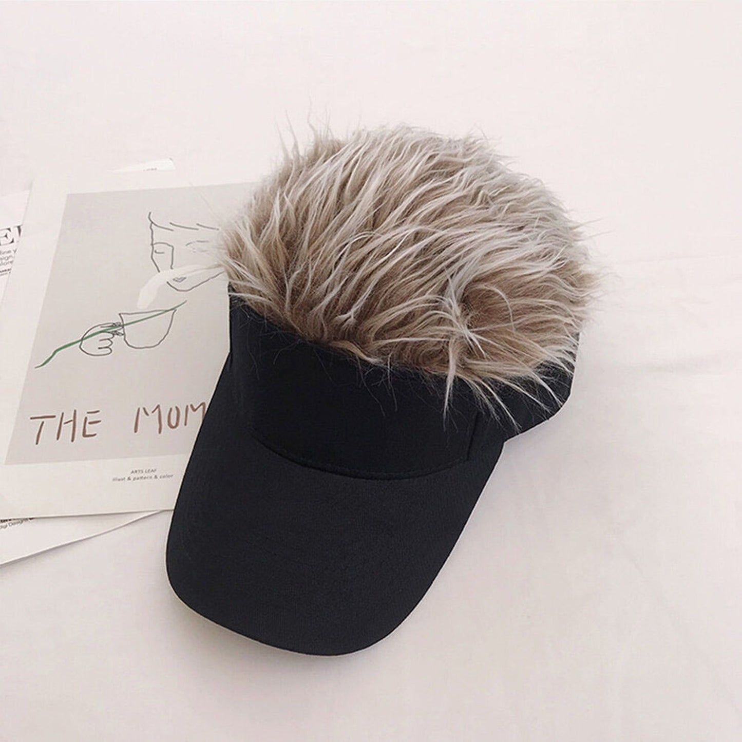 Baseball Cap with Wig Attached Sun Visor and Fun Hair for Men