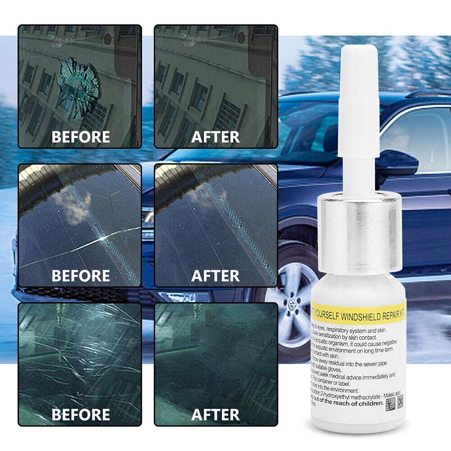 Windscreen Repair Kit for Car Glass Recovery with Resin Fix Tools