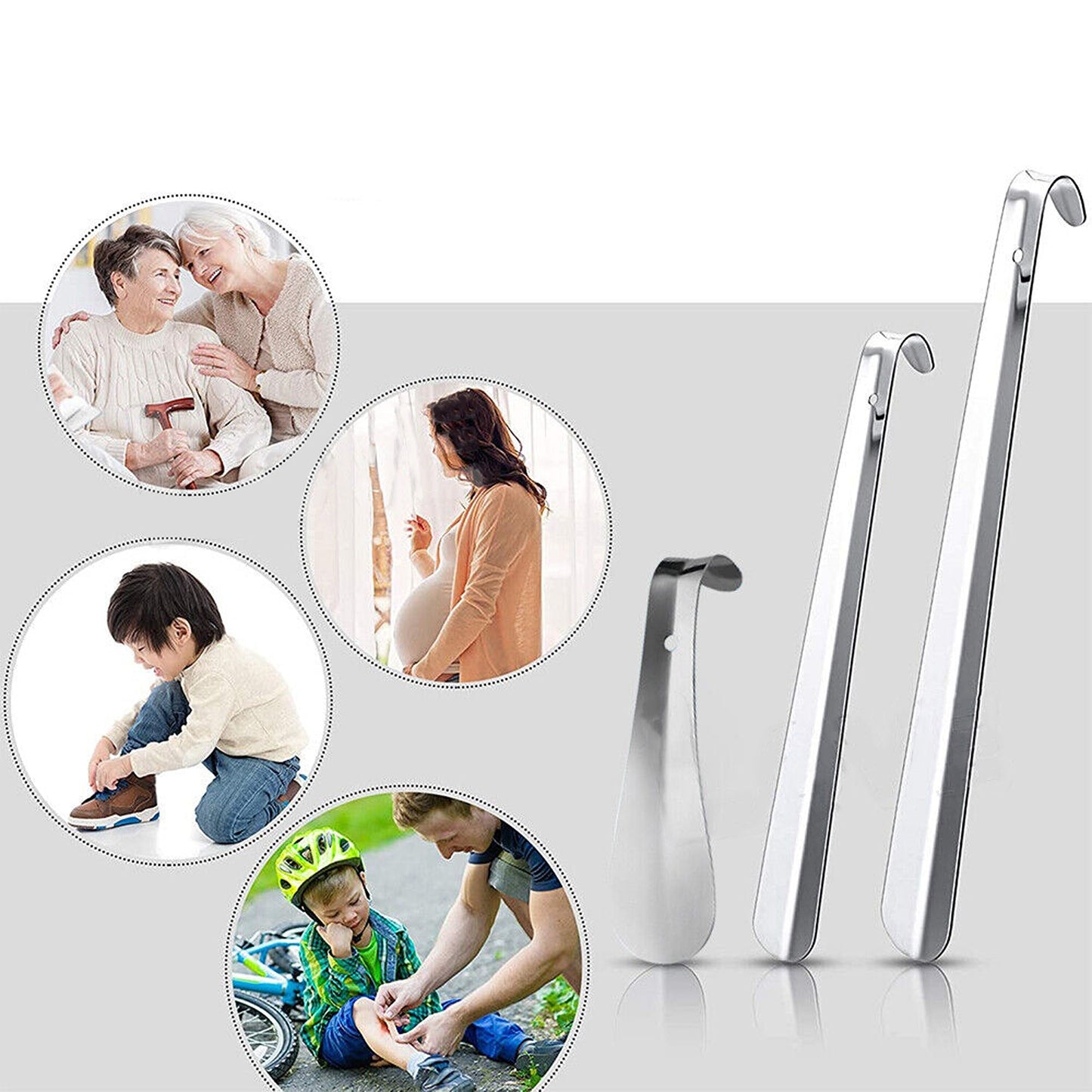 Stainless Shoehorn Handle Long Shoe Lifter Horn Tool 15/30/58/75cm