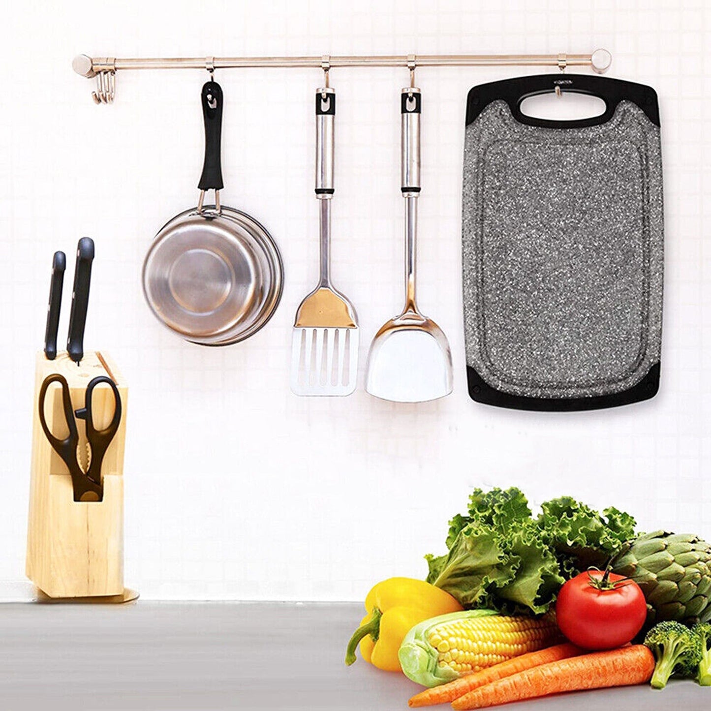 Set of Plastic Chopping Boards Marble Black with Juice Groove