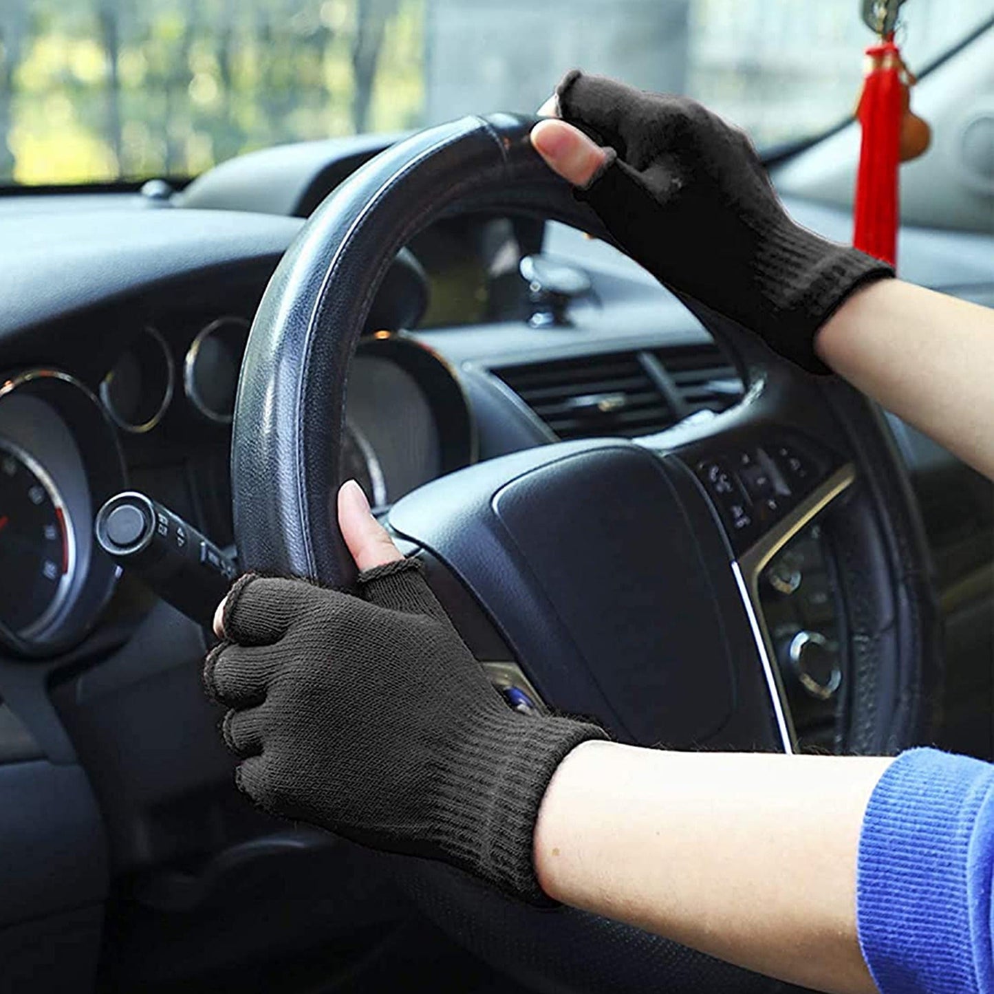 2 Pair Black Soft Knitted Winter Fingerless Gloves Unisex Open Finger