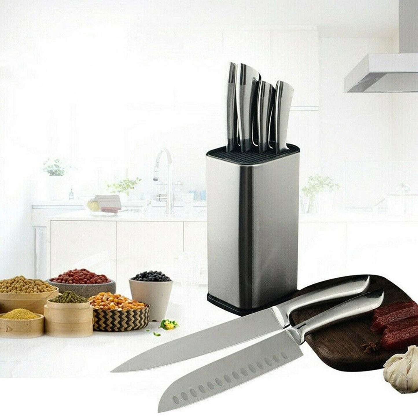 Stainless Steel Knife Block Set Universal Knife Holder and Organizer
