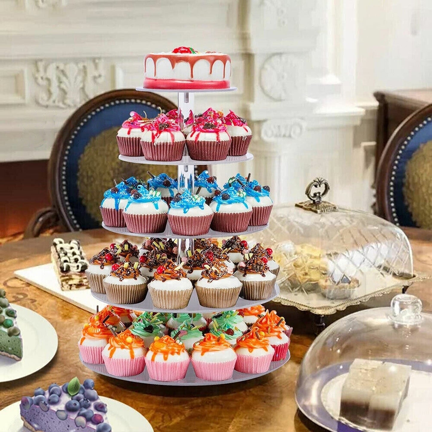 Acrylic 5-Tier Round Cupcake Stand Birthday Wedding Cake Holder