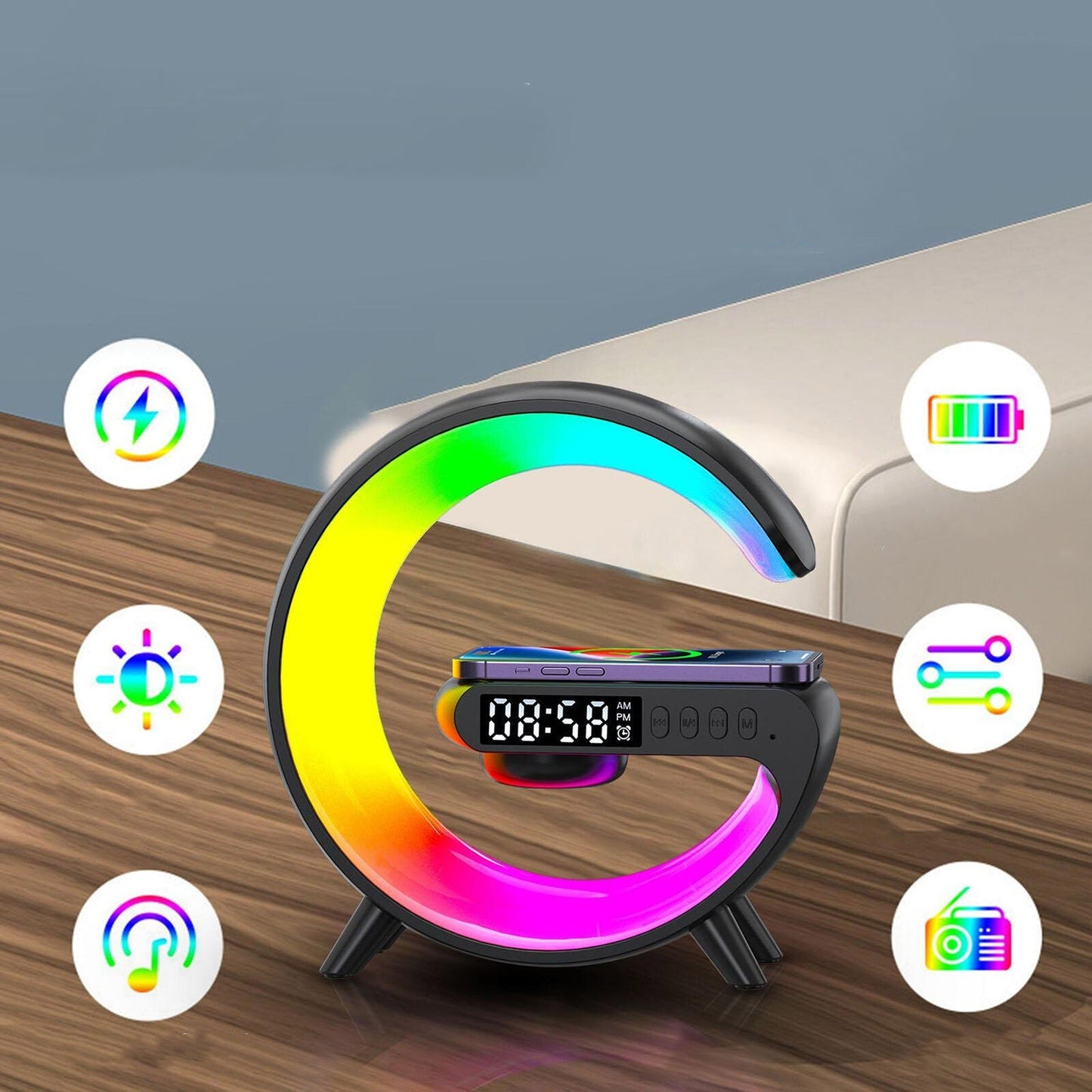 RGB LED Night Light with Bluetooth Speaker Smart Wireless Charger
